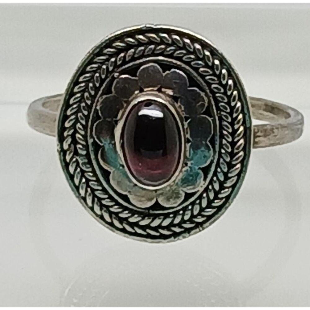 Rare New 90s Vintage Sterling Silver Garnet Ring Size 7 Signed FAS 925‎ Oxidized